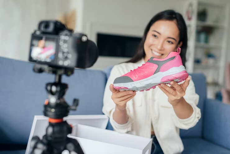 UGC Service 3 smiley-woman-vlogging-with-her-sports-shoes