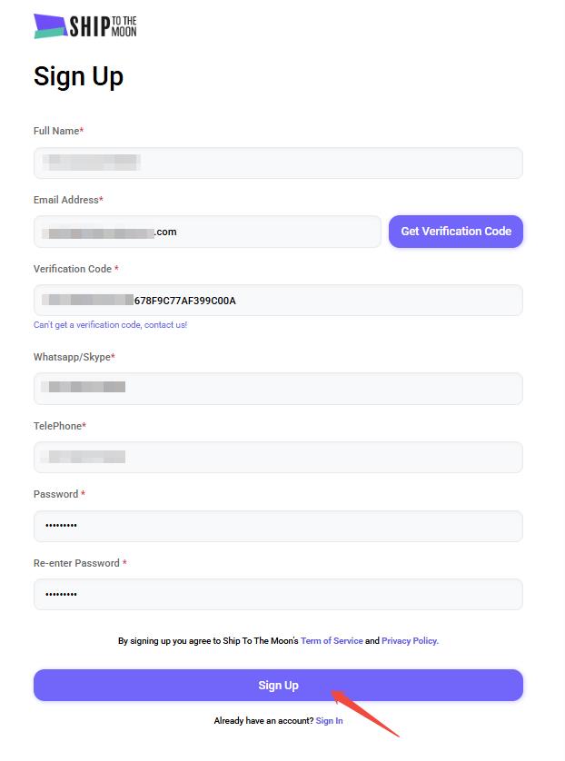 Sign Up Step