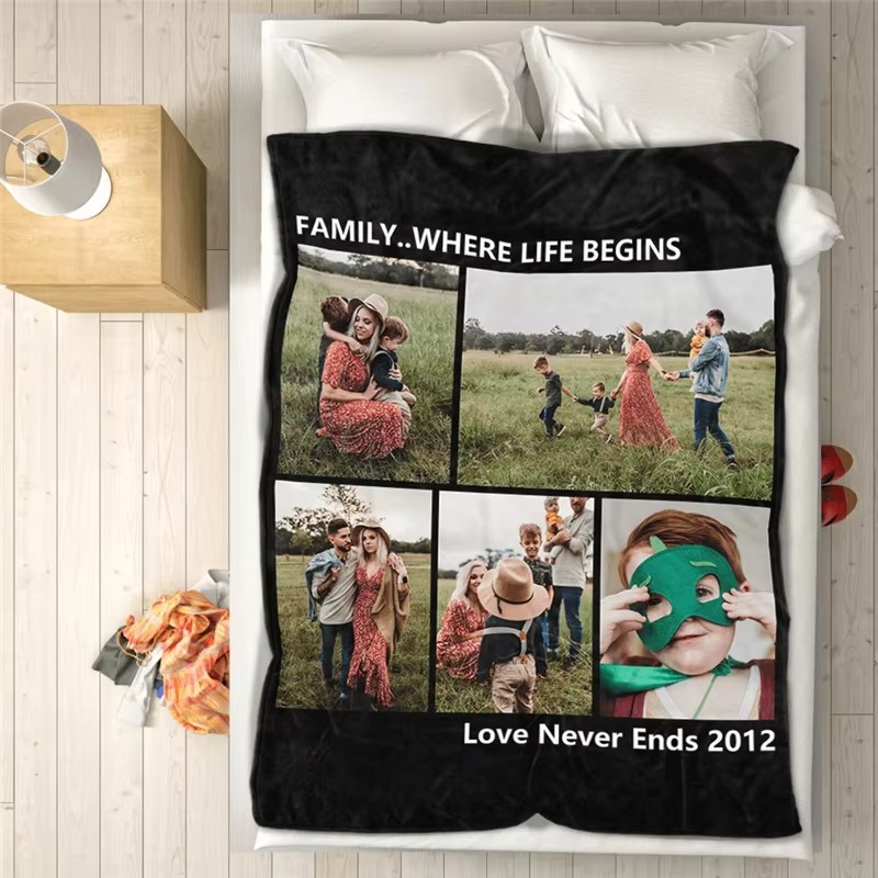 Custom Flannel Photo Blanket Personalized Fleece Throw POD Dropshipping