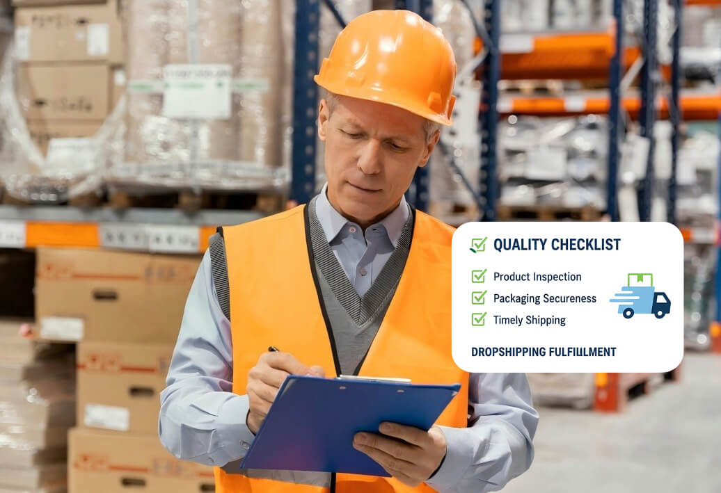 Man with helmet working quality check