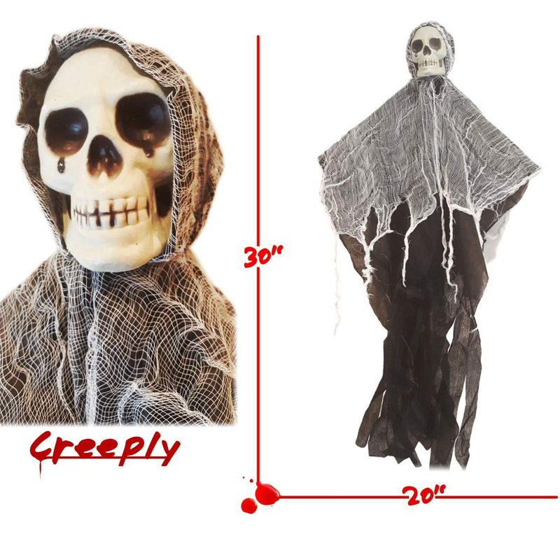 Hanging Skull Ghost - Tattered Gauze Halloween Decoration