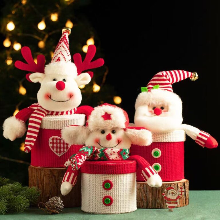 30cm Christmas Plush Candy Jar & Apple Box Santa, Snowman & Deer