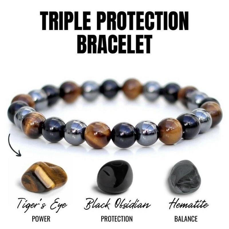 Black Magnetic Beads Triple Protection Energy Bracelet