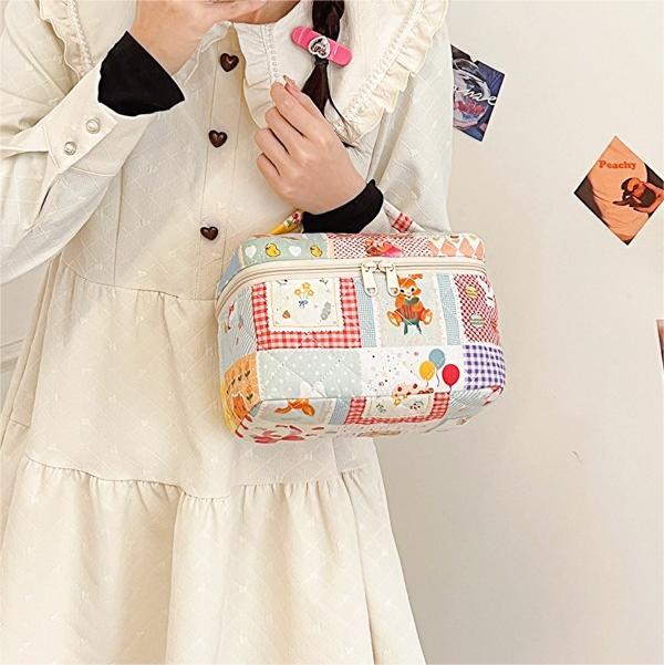 Quilted Cotton Floral Makeup Bag