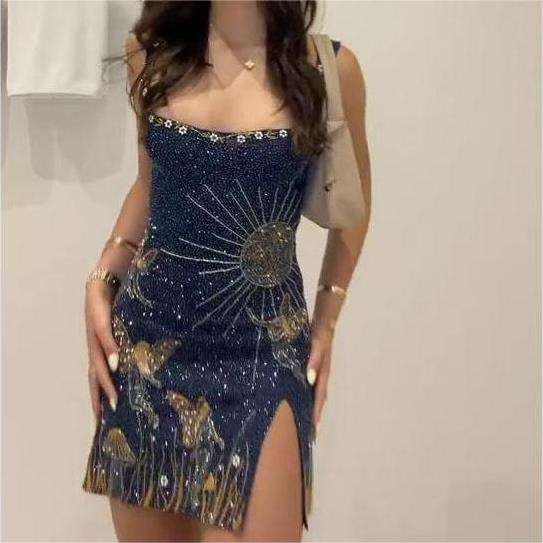 Celestial 3D Printed Mini Slit Dress