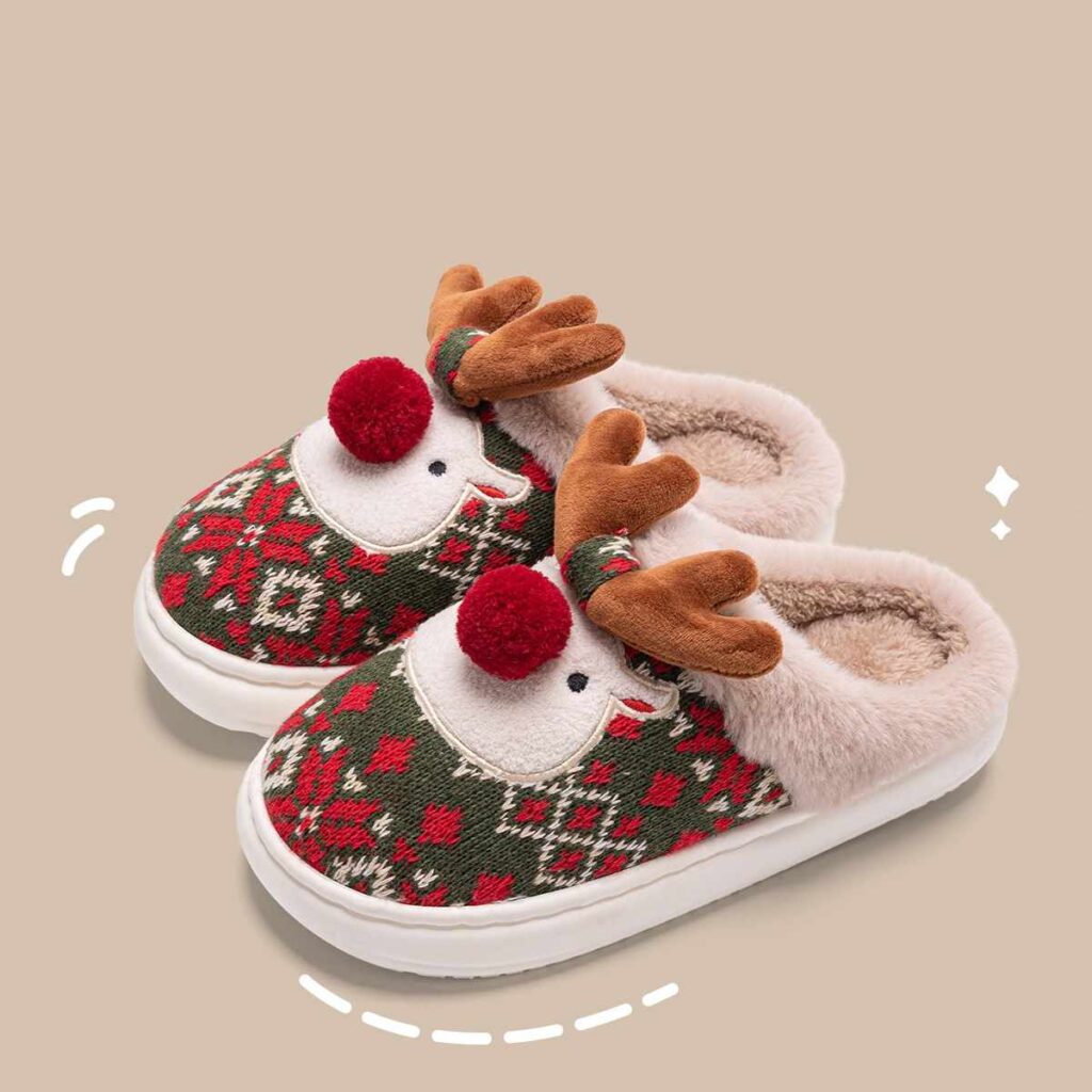 Cute Christmas Elk Cotton Slippers