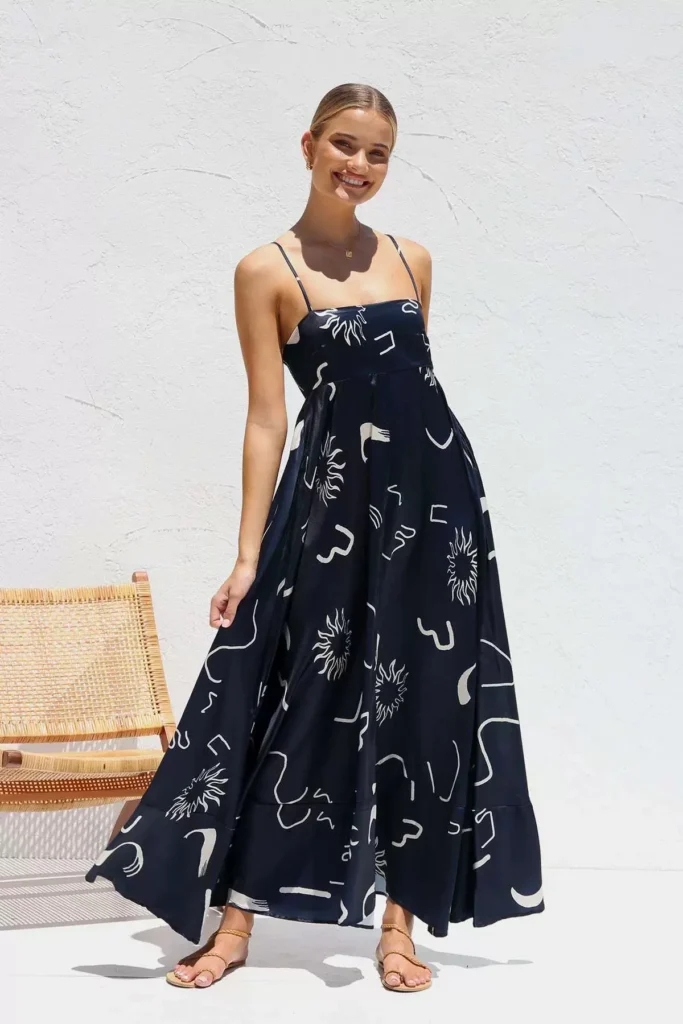 Bohemian Geometric Print Strapless A-Line Maxi Dress
