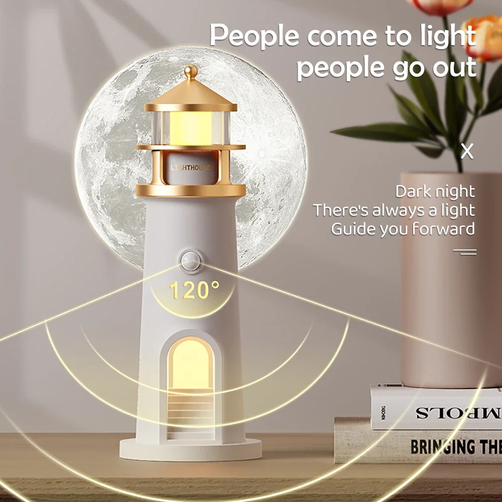 Lighthouse Moon Projector Night Light with Bluetooth Speaker
