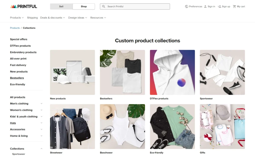 Printful Custom product collections