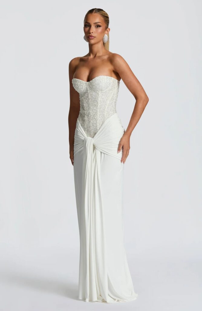Sequin & Satin Jersey Ruched Bodycon Maxi Dress