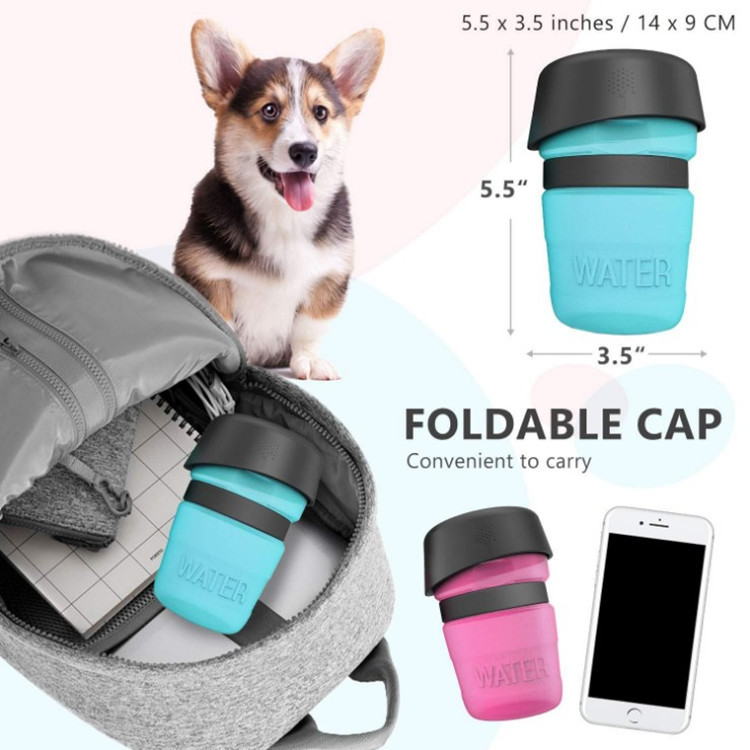 Silicone Squeeze Travel Dog Water Bottle with Foldable Bowl Cap