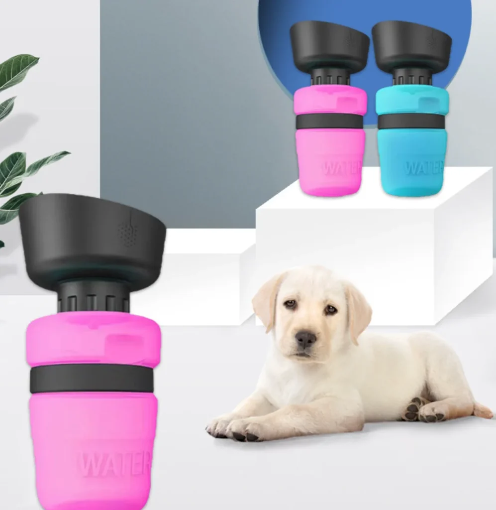 Silicone Squeeze Travel Dog Water Bottle with Foldable Bowl Cap