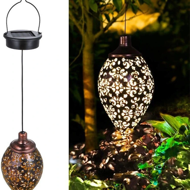 Wrought Iron Waterproof Floral Solar Garden Lantern with Motion Sensor