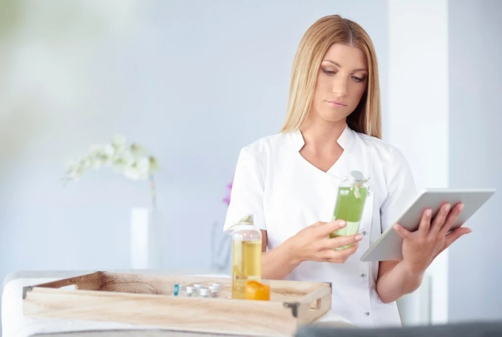 beautiful woman working spa salon