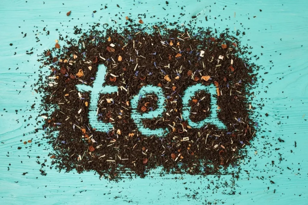 flat lay composition tea leaves