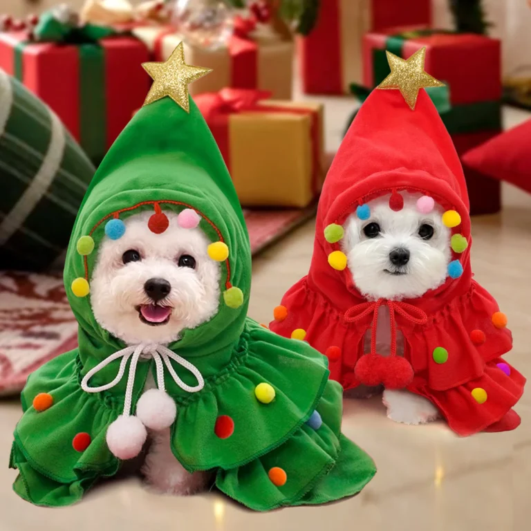 Christmas Tree Pet Cape Festive Dog Cat Christmas Cloak with Star & Pom Poms