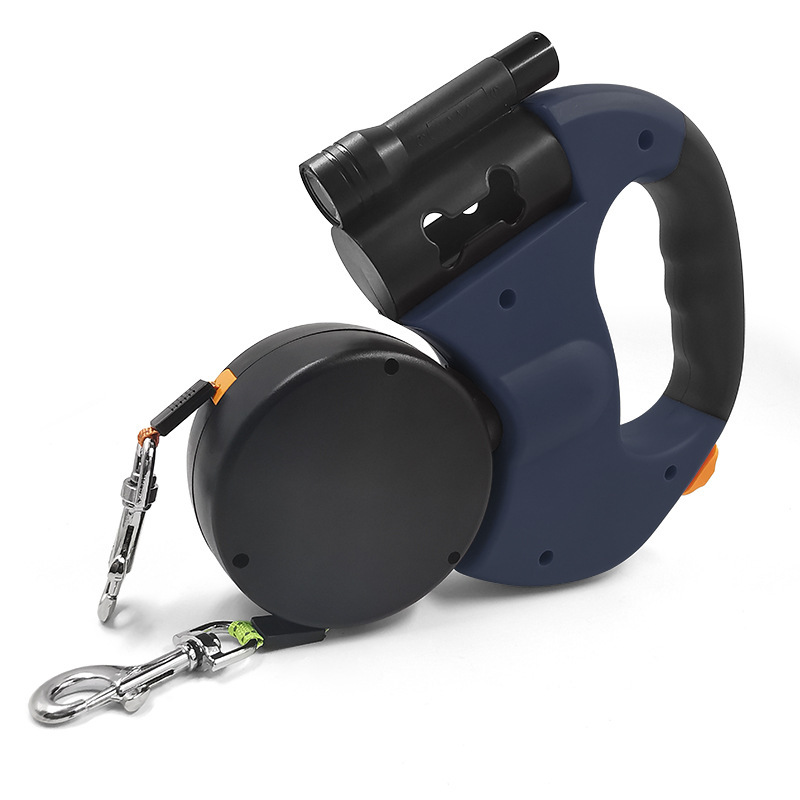 Retractable Double Dog Leash with LED Flashlight