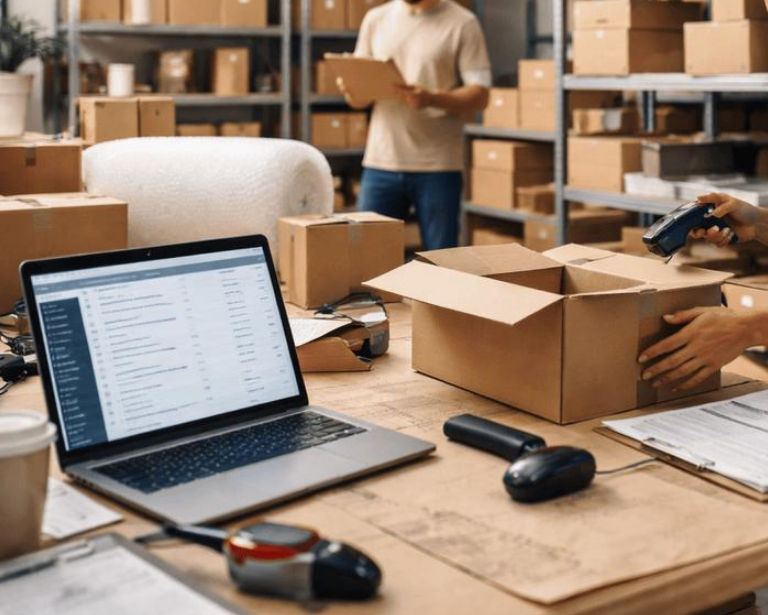 Dropshipping supplier warehouse preparing ecommerce orders
